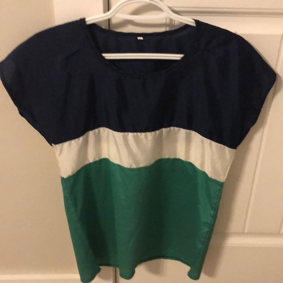 Color block navy white and green satin - Picture 1 of 2